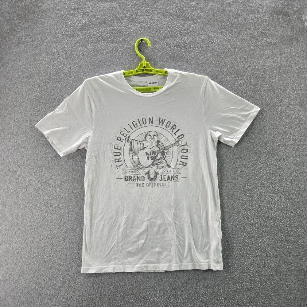 True Religion Men Shirt S White Graphic Print World Tour Short Sleeve